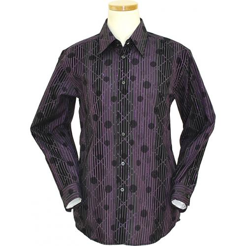 Pronti Violet / Black Velour Long Sleeve Casual Shirt S1647